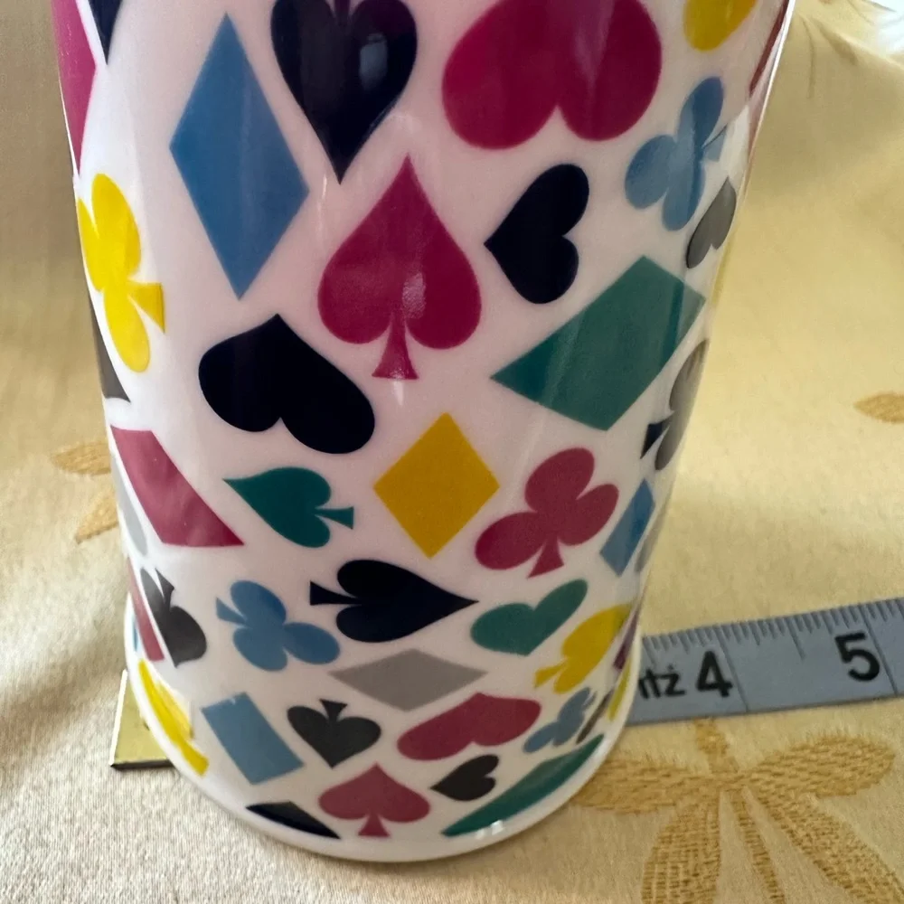 Jonathan Adler “ Card Suits “ Ceramic Travel Coffee Mug / Cup / Tumbler.